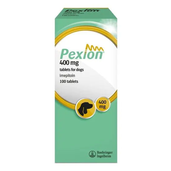 Pexion 400 mg tablets for dogs packaging on a white background