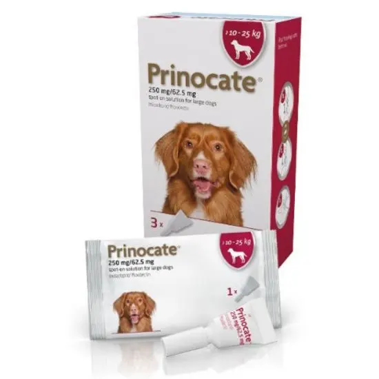 Prinocate packaging for dogs 10-25kg with a dog illustration on a white background