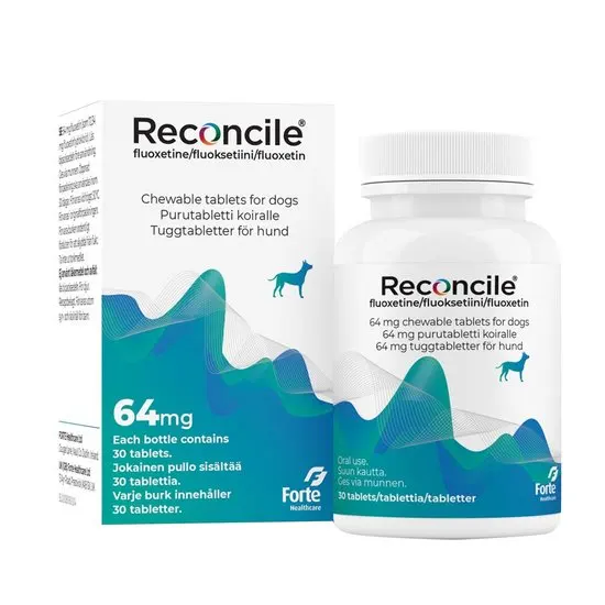 Reconcile 64mg chewable tablets for dogs packaging on a white background
