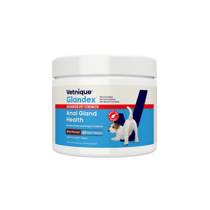 Vetnique Glandex product container for dog health on a white background
