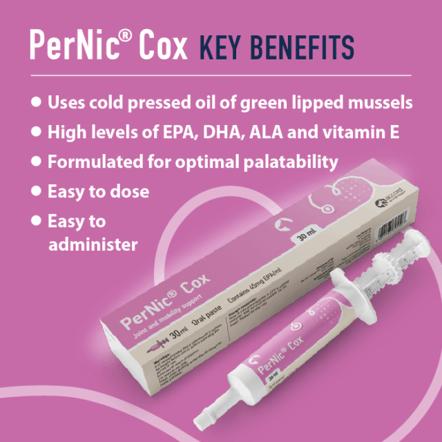 PerNic Cox product packaging with key benefits listed on a pink background