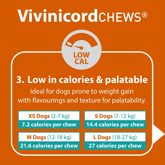 Vivinicord CHEWS product information on an orange background