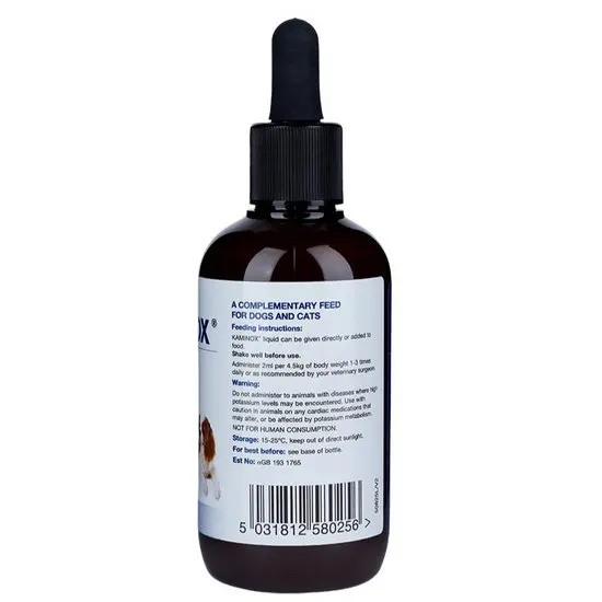 Bottle of kaminox ingredients label on white background