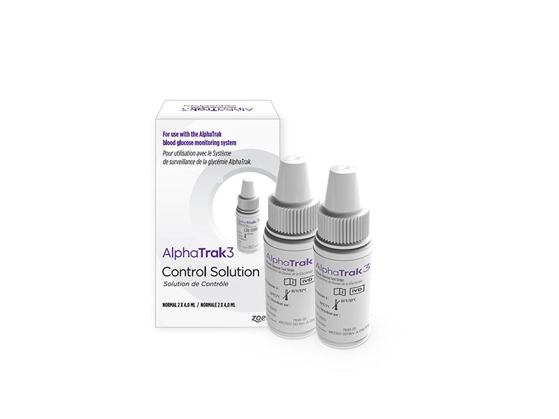 AlphaTrak3 control solution kit with bottles and packaging on a white background