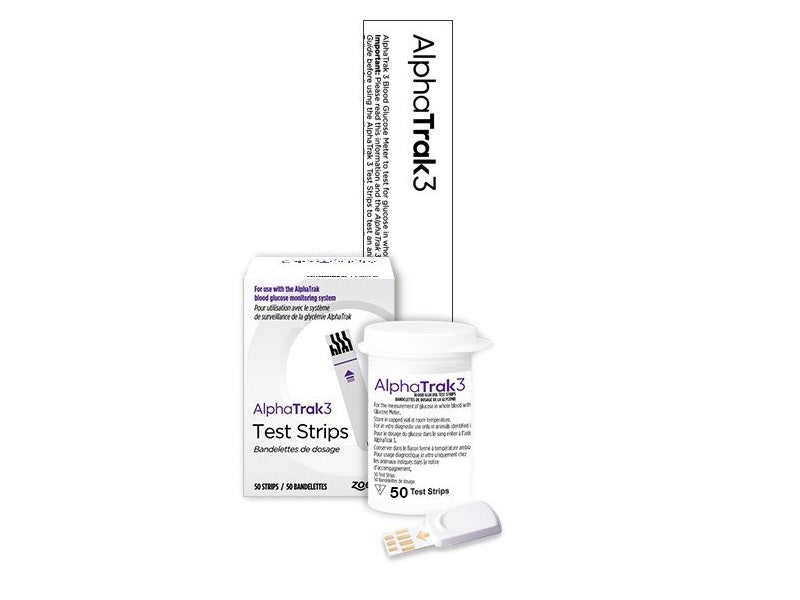 AlphaTrak3 test strips packaging on a white background