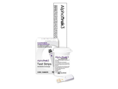 AlphaTrak3 test strips packaging on a white background