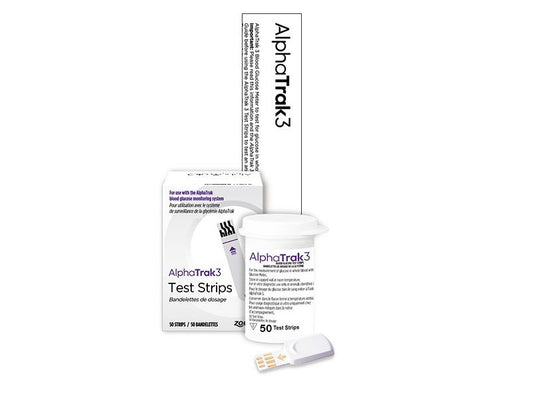 AlphaTrak3 test strips packaging on a white background