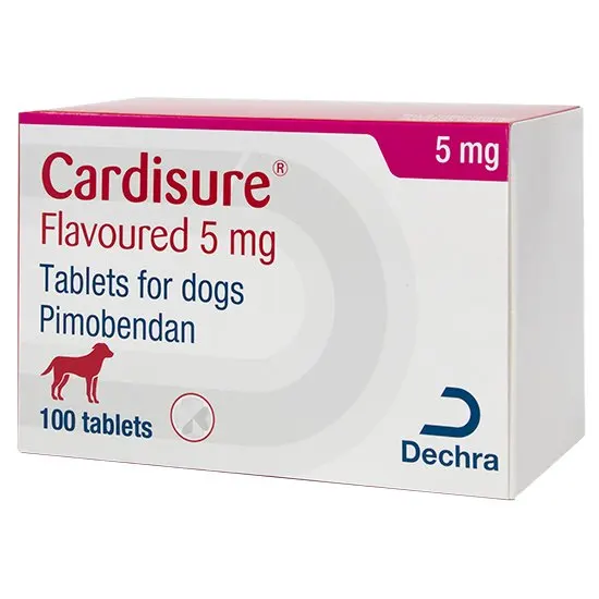 Cardisure 5 mg tablets for dogs packaging with Dechra logo