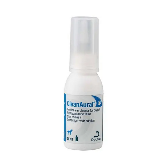 CleanAural ear cleaner bottle for dogs on a white background
