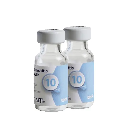 Two vials of cytopoint 10mg with blue labels on a white background