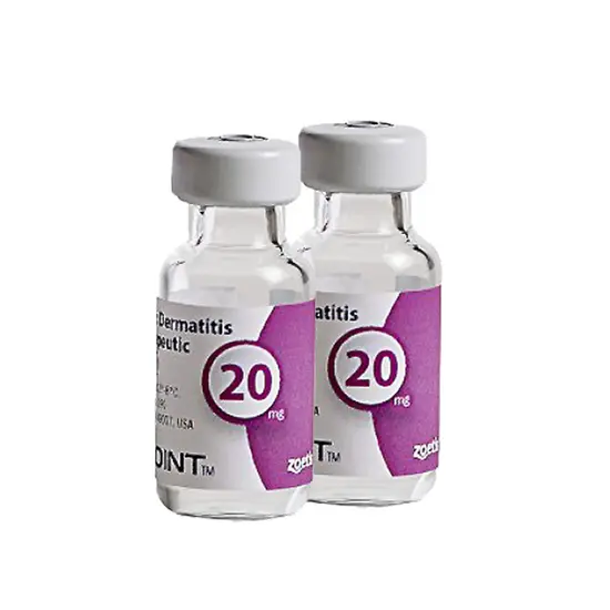 Two vials of cytopoint  with '20 mg' on a white background