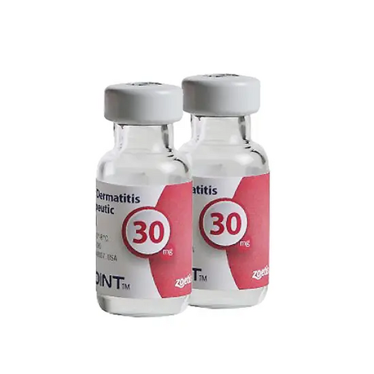 Two vials of cytopoint 30 mg on a white background