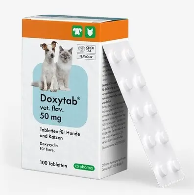 Box of Doxytab 50mg tablets for pets with a white background