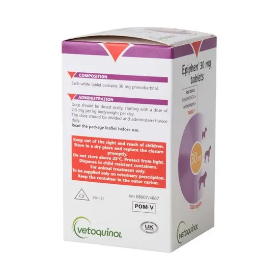 Vetoquinol epiphen 30 mg tablets packaging on a white background