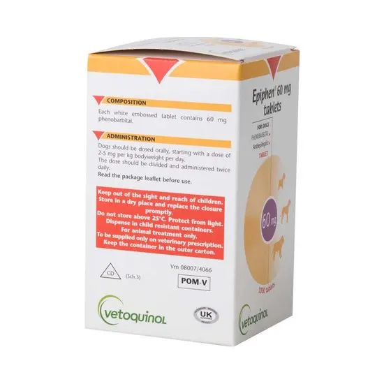 Box of Vetoquinol epiphen 60 mg tablets on a white background
