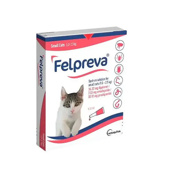 Felpreva packaging for small cats 1-2.5kg with a cat illustration on a white background