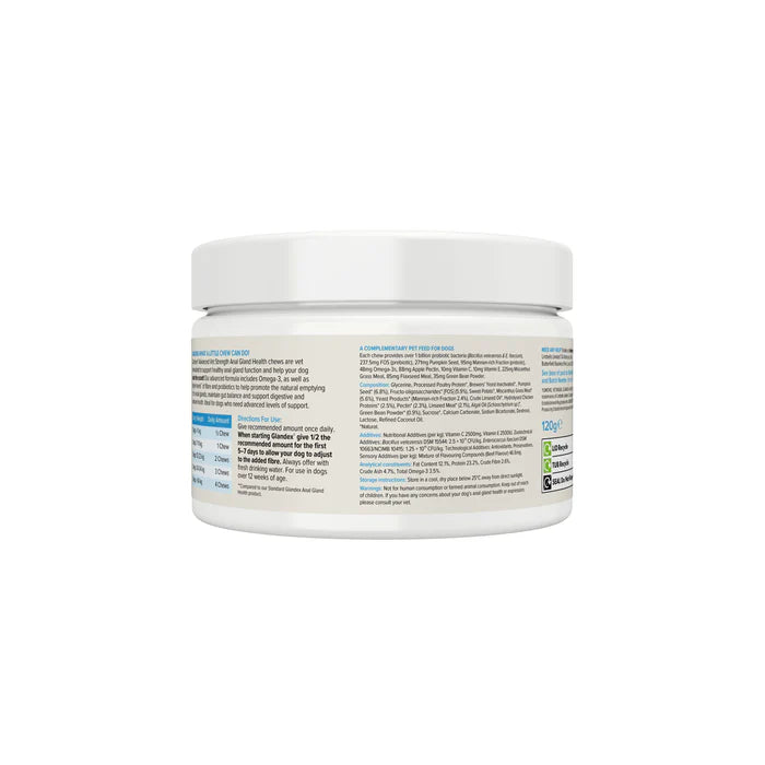 Glandex directions for use. White jar with text on a white background