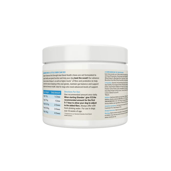 Glandex directions for use. White jar with text on a white background