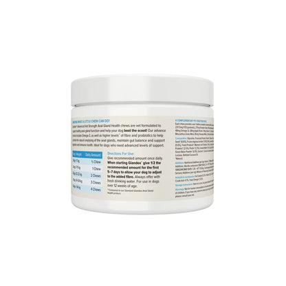 Glandex directions for use. White jar with text on a white background