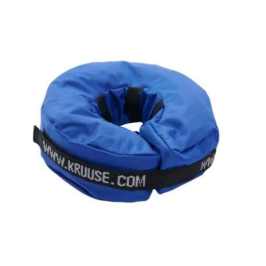 Blue neck collar with black strap and 'www.kruuse.com' branding on a white background
