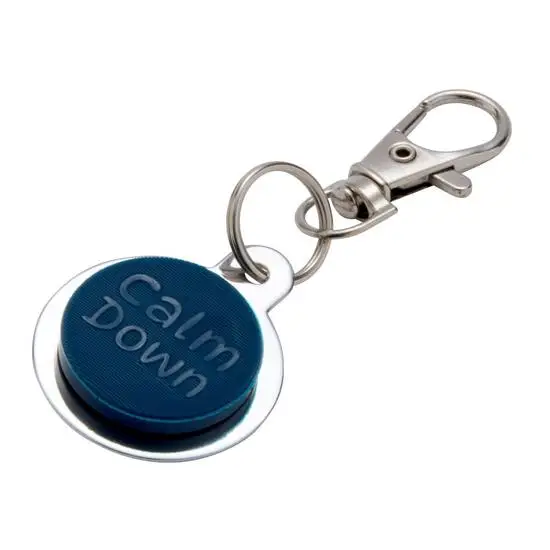 Kruuse calm down button collar tag on white background