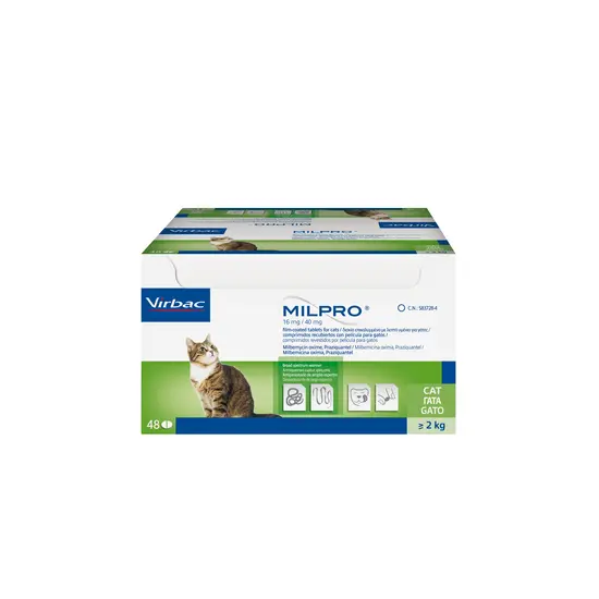 Box of Virbac Milpro for cats on a white background