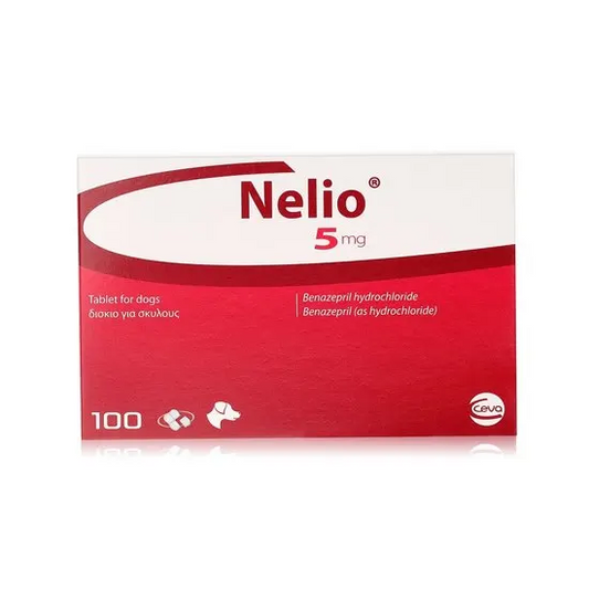 Nelio 5 mg packaging for dogs on a white background