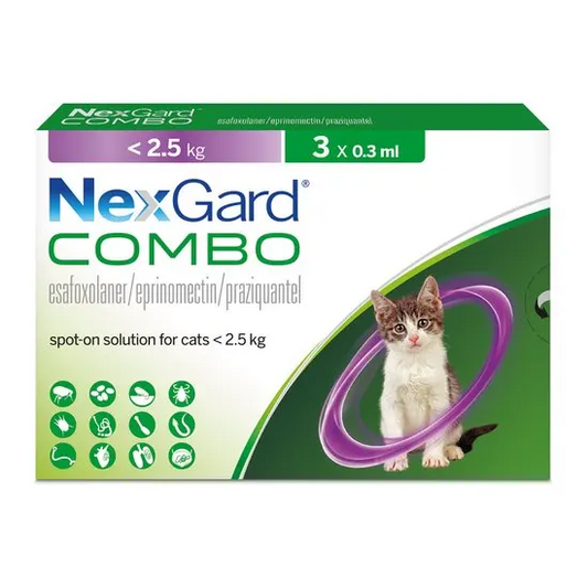 NexGard Combo packaging for cats under 2.5 kg on a white background
