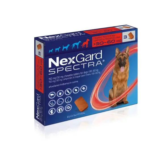NexGard Spectra packaging for dogs 30-60kg  on a white background