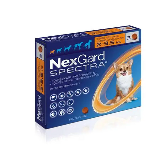NexGard Spectra packaging for dogs 2-3.5kg on a white background
