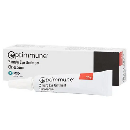 Optimmune 2 mg/g Eye Ointment packaging on a white background