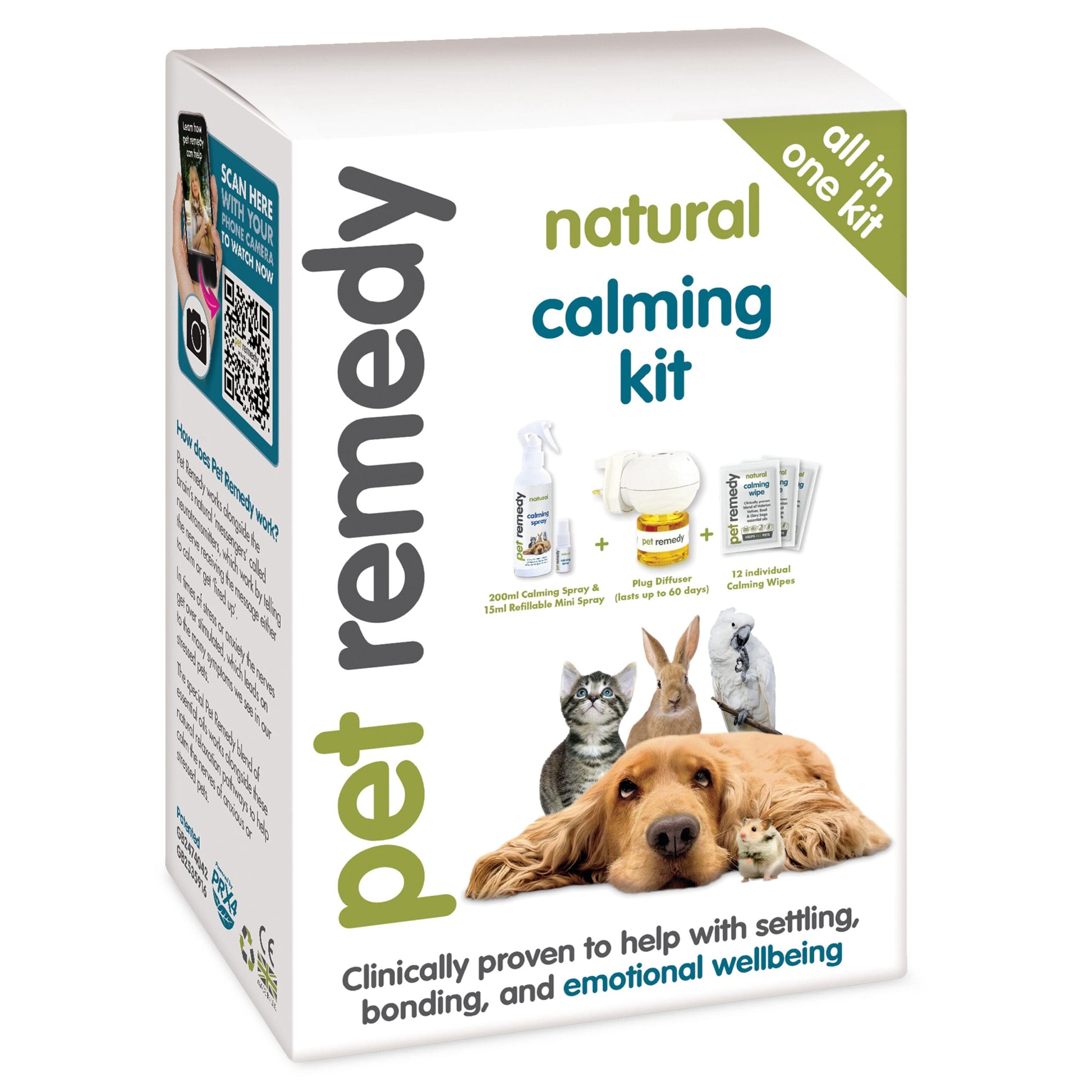 Pet Remedy natural calming kit packaging for pets on a white background