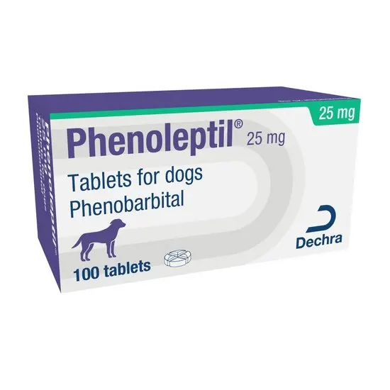 Box of 25mg Phenoleptil tablets for dogs with Dechra branding on a white background