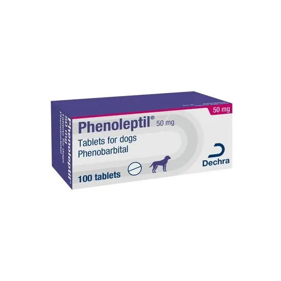 Box of Phenoleptil 50mg tablets for dogs with Dechra logo on a white background