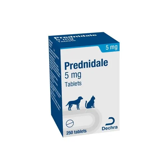 Box of Prednidale 5 mg Tablets with blue and white design on a white background