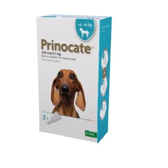 Prinocate packaging for dogs 4-10kg with a dachshund illustration on a white background