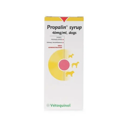 Box of Propalin syrup for dogs by Vétoquinol on a white background