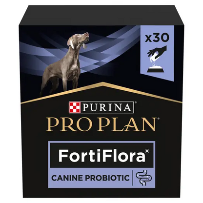 Purina Pro Plan FortiFlora canine probiotic packaging on a white background