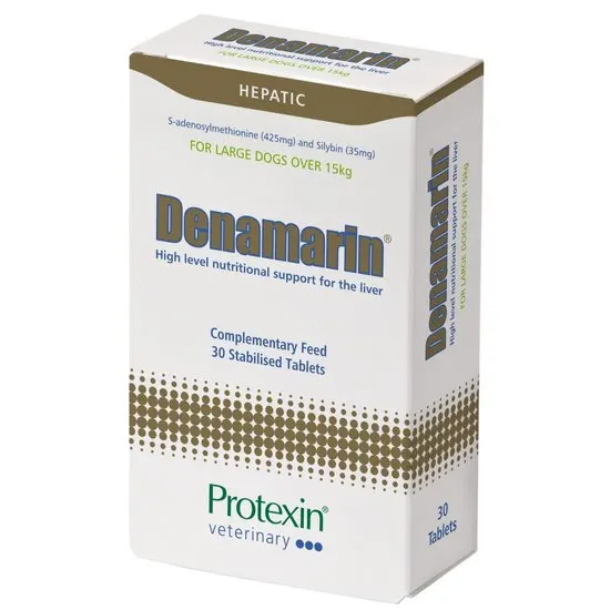 Denamarin box for large dogs with nutritional support for the liver on a white background