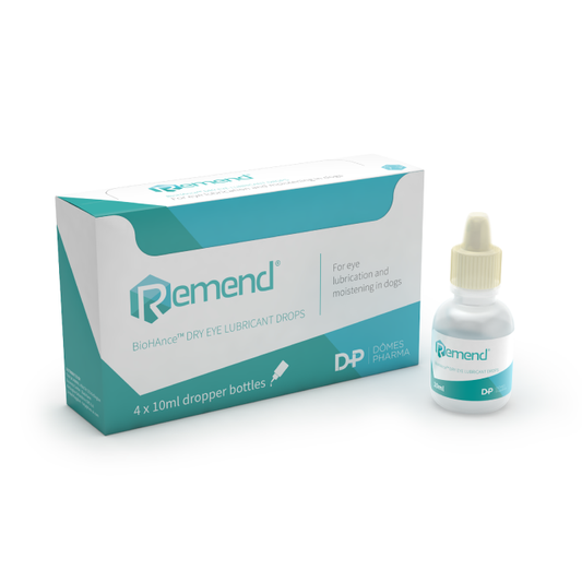 Remend dry eye drop bottle and packaging on a white background