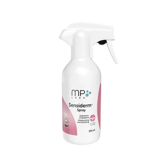 Sensiderm spray bottle by MP Labo on a white background