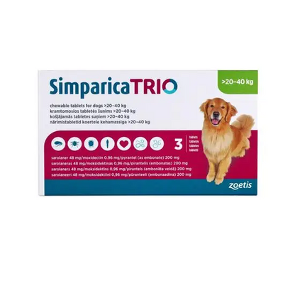 Simparica TRIO packaging for dogs 20-40 kg on a white background