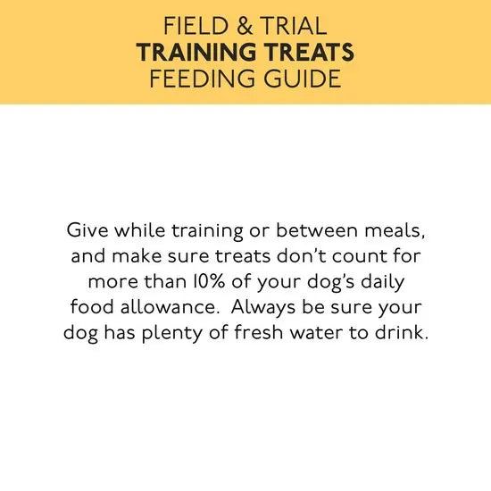 Feeding guide for dog training treats with a yellow border