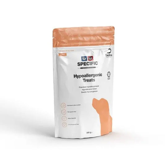 Package of Specific Hypoallergenic Treats for cats on a white background