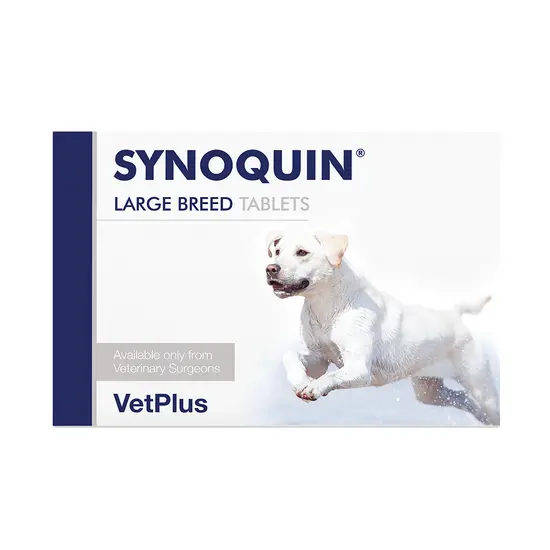 SYNOQUIN Large Breed Tablets packaging with a dog on a white background