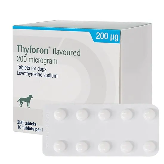 Thyforon flavoured tablets 200mcg for dogs packaging
