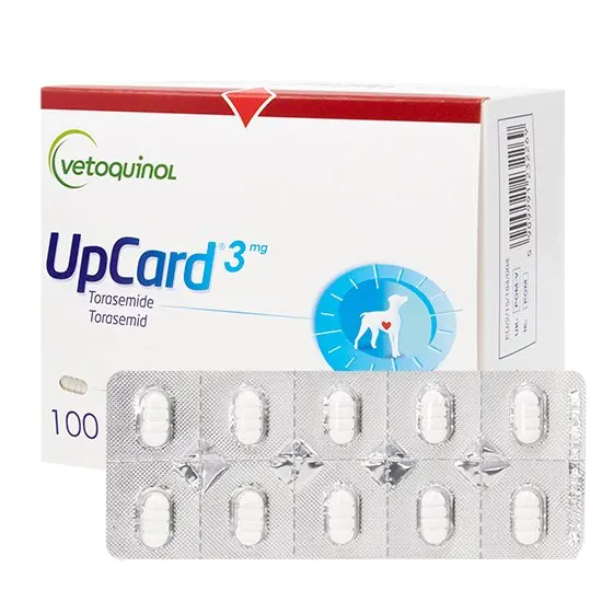 Vetoquinol UpCard 3 mg packaging with tablets on a white background