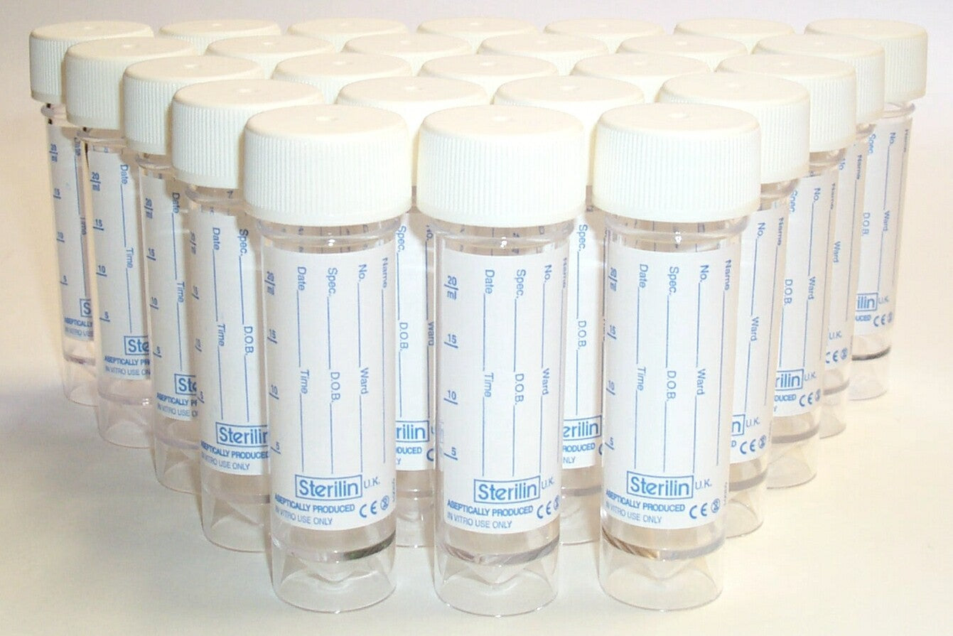 Row of universal sample tubes on a white background