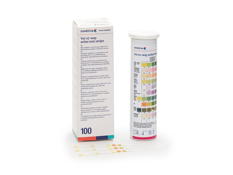 Covetrus veterinary urine test strips packaging on a white background