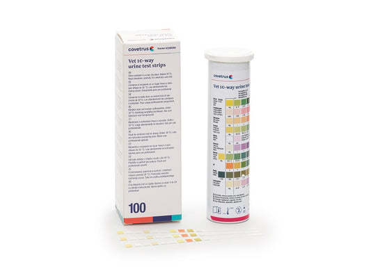 Covetrus veterinary urine test strips packaging on a white background